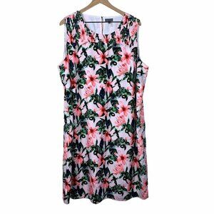 Vince Camuto Women’s Tropical Floral Sleeveless Dress Size 2X Pink Green